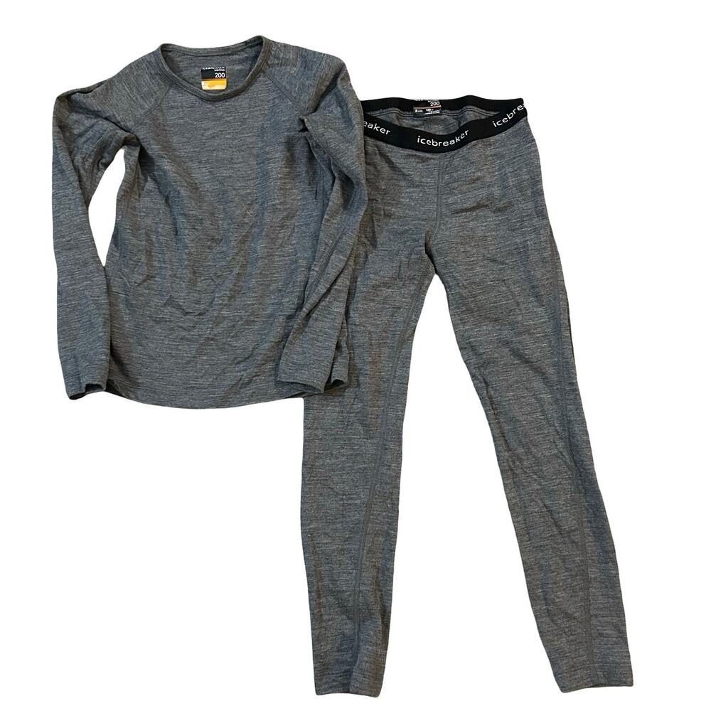 Icebreaker Oasis Baselayer Set Kids 8 Gray 100% Merino Wool Outdoors Recess Ski